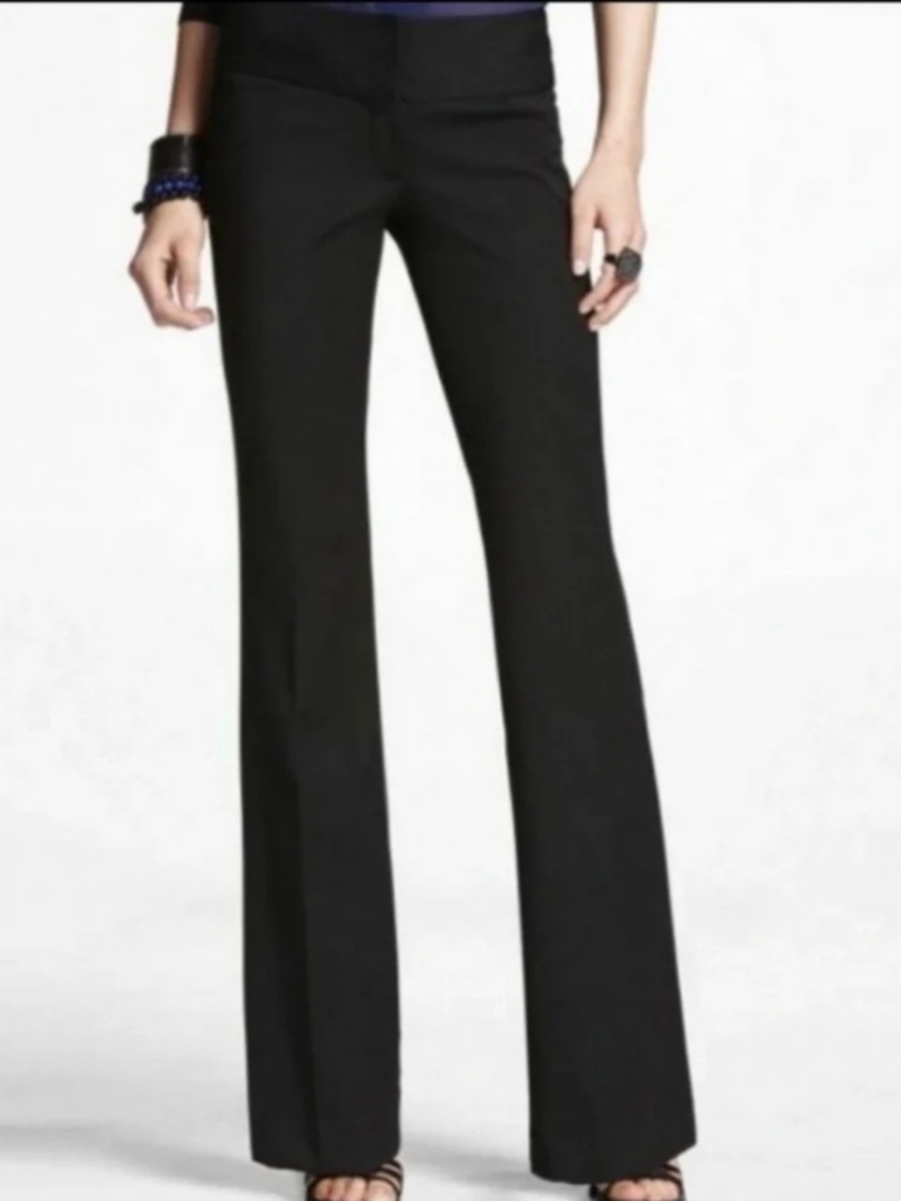Business Casual Low Rise Flare Pant NWT 4R Express Editor Wide Waistband Black